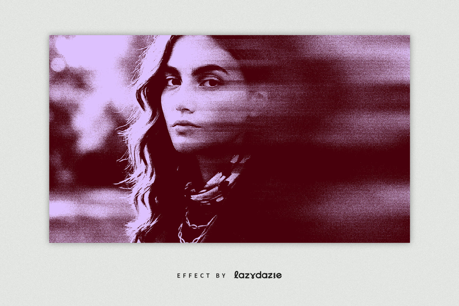 Retro effect applied to a portrait of a woman with glitch and grain textures. Perfect for designers seeking unique digital graphics and photo effects.