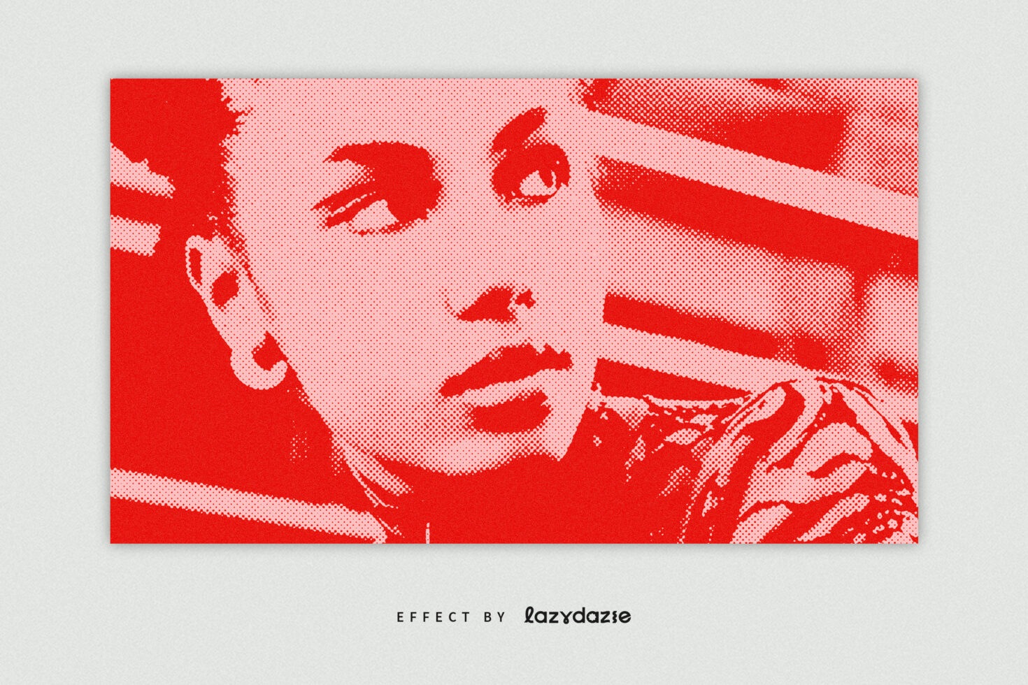 Retro halftone effect graphic with red and pink tones depicting a woman's face. Perfect for design mockups, posters, and digital art projects.
