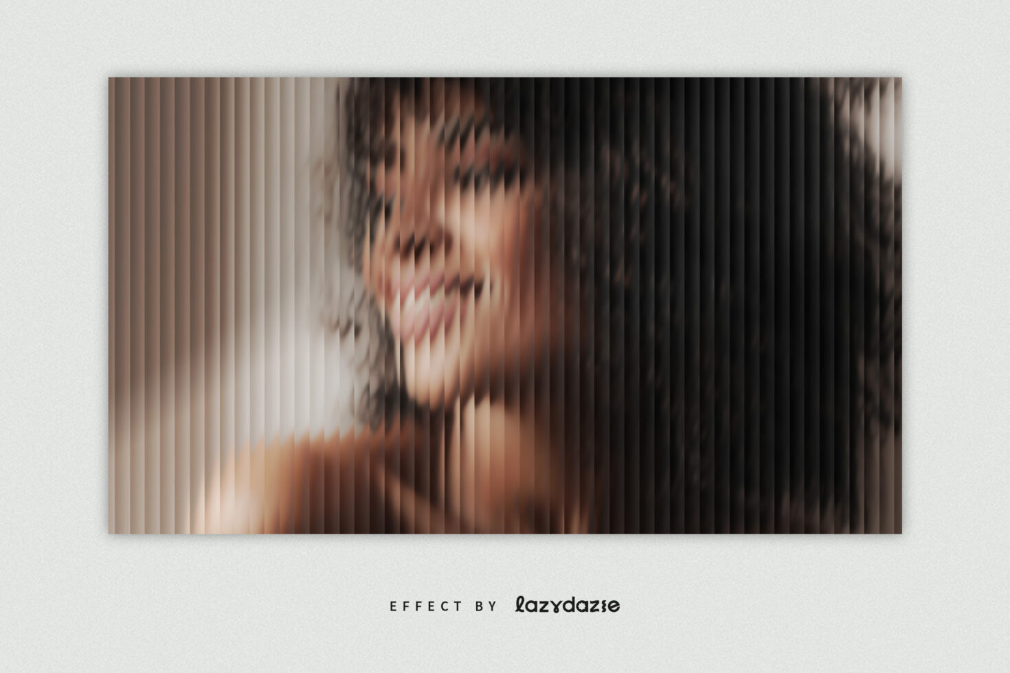 Blurred portrait of a smiling person with vertical line effect. Ideal for mockups, graphics, design templates. Enhance designer projects.