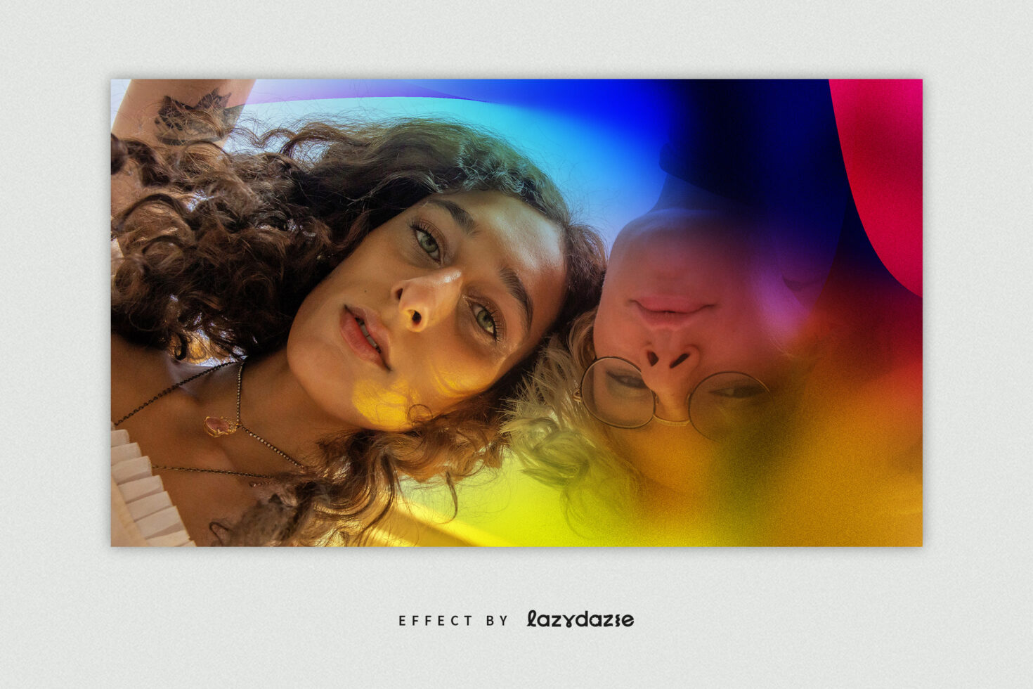 Creative mockup featuring two individuals with colorful rainbow gradient overlay design perfect for designers seeking inspiring graphic assets.