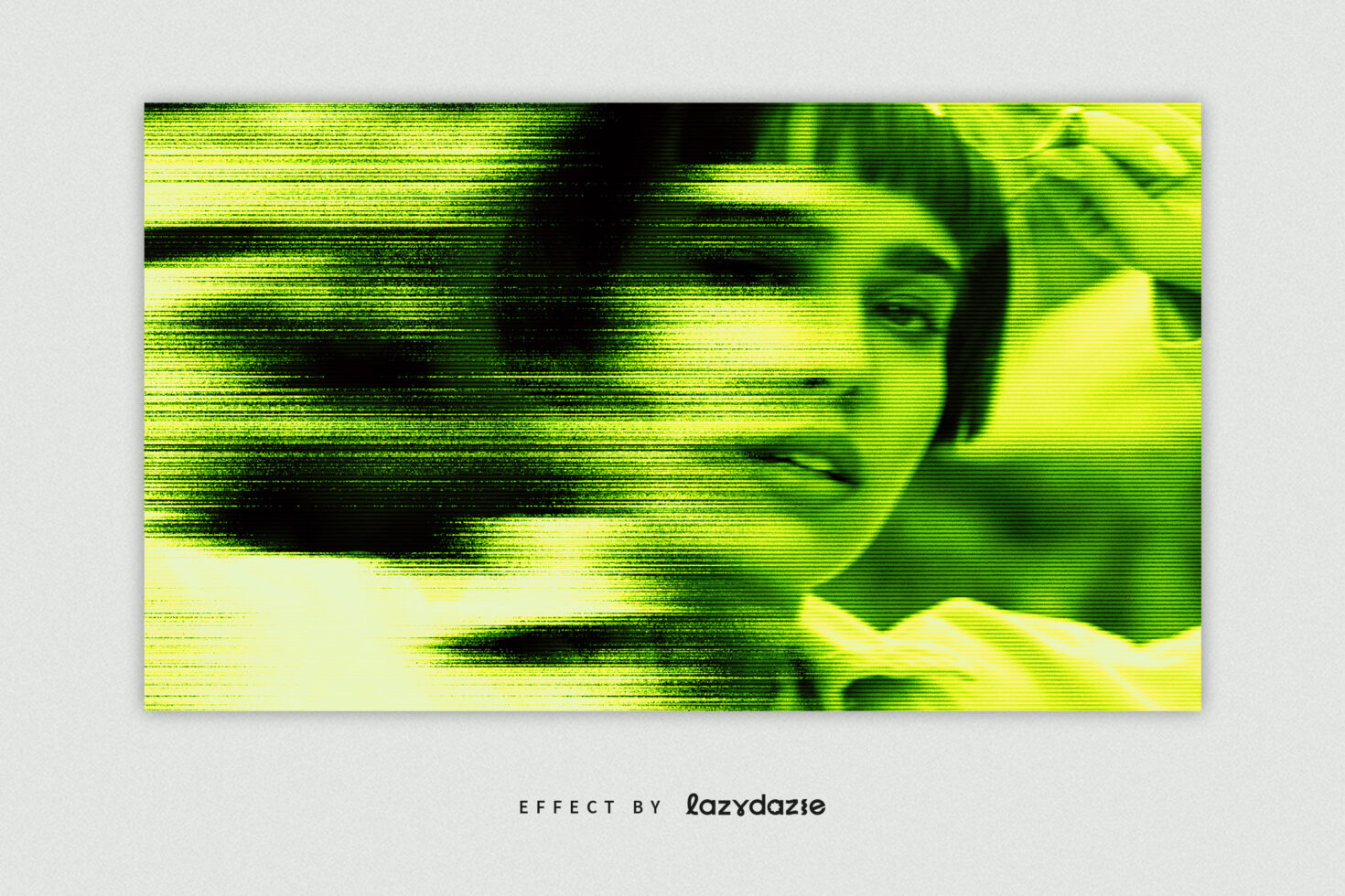 Glitch effect graphic template featuring distorted green and black lines overlaying a face. Perfect for designers seeking retro digital art resources.