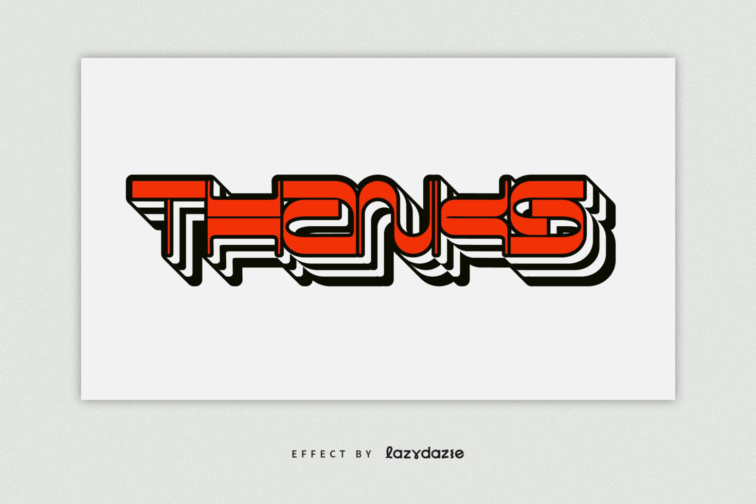 3D text effect reading Thanks in bold red with black shadows on gray background ideal for graphic design typography templates and creative projects.