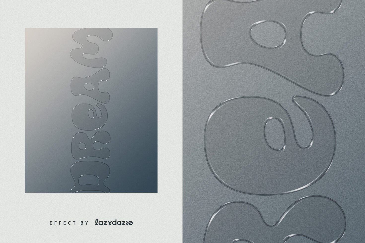 Embossed glass text effect showing wavy letterforms on gradient surface