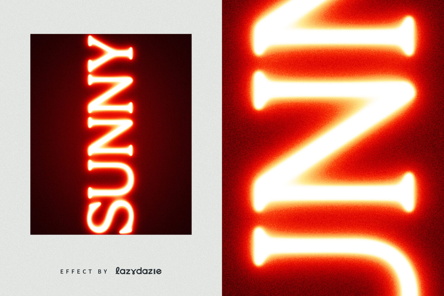 Vertical neon text effect reading SUNNY with glowing red and white colors suitable for graphic design templates and mockups ideal for designers.
