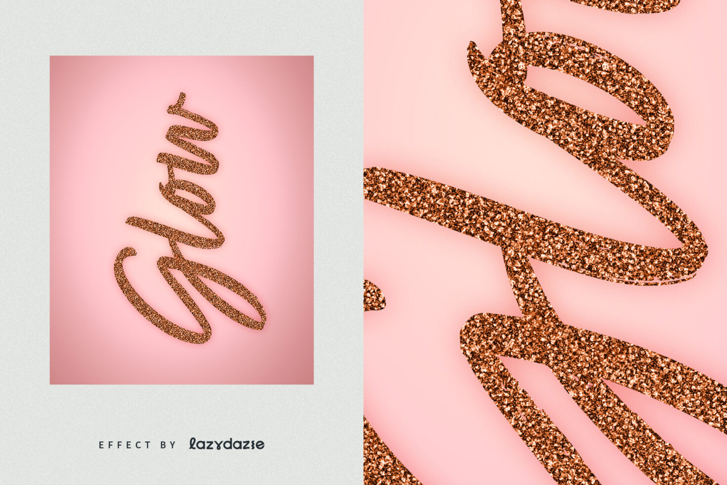 Stylized text effect reading Glow in glittery texture on pink background ideal for graphic design templates posters and typography projects.