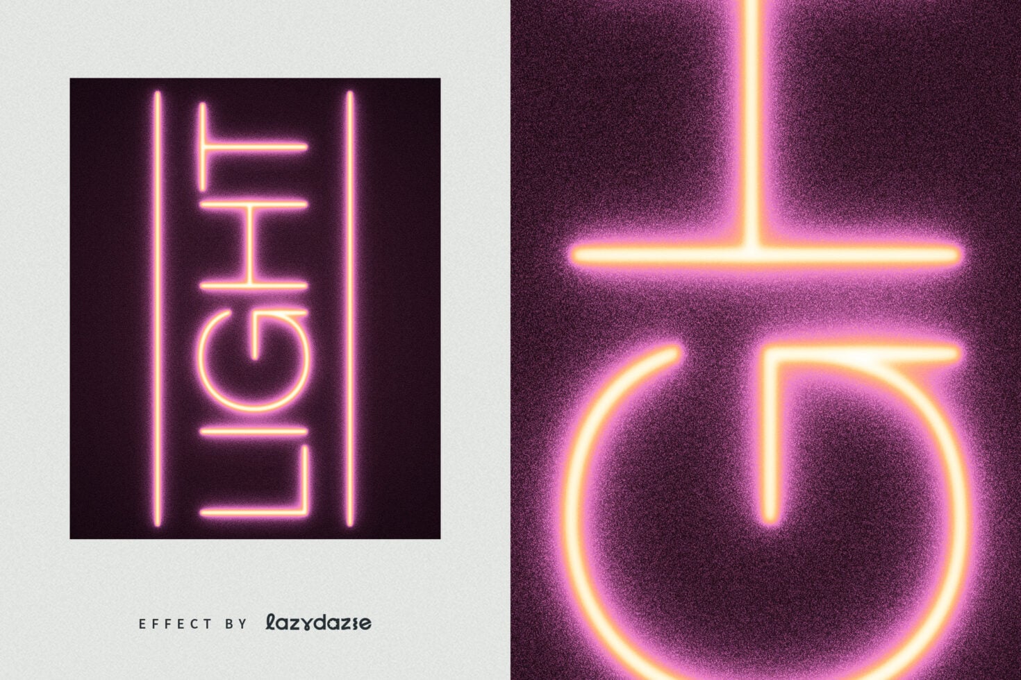 Neon light effect with glowing pink magenta letters on dark textured background