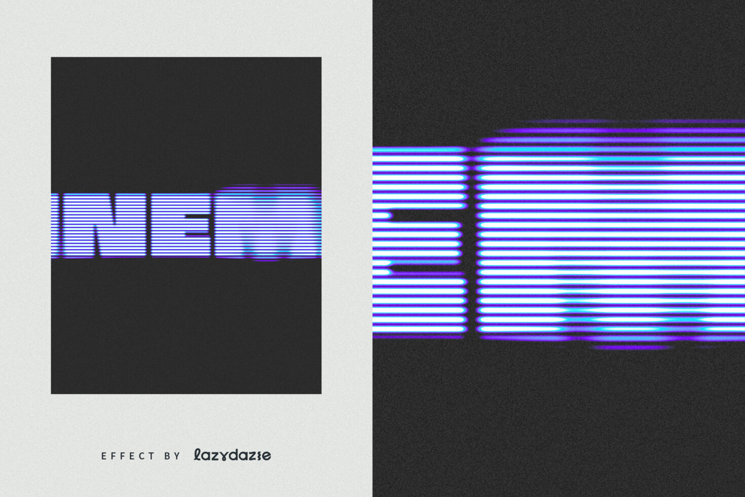 Retro glitch font effect with horizontal neon blue lines on black background ideal for graphic designers and digital artists template mockup.