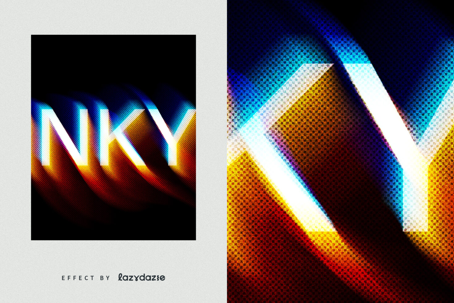 Abstract glitch typography effect with bold and vibrant colors showcasing distorted letters. Ideal for graphic design projects and template mockups.