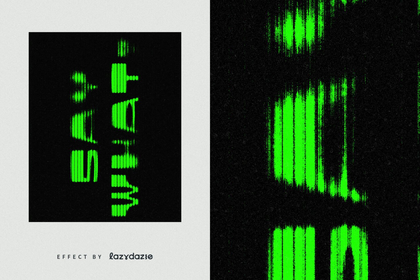 Glitch effect green abstract typography template for designers. Retro digital aesthetic, futuristic graphic design asset for creative projects.