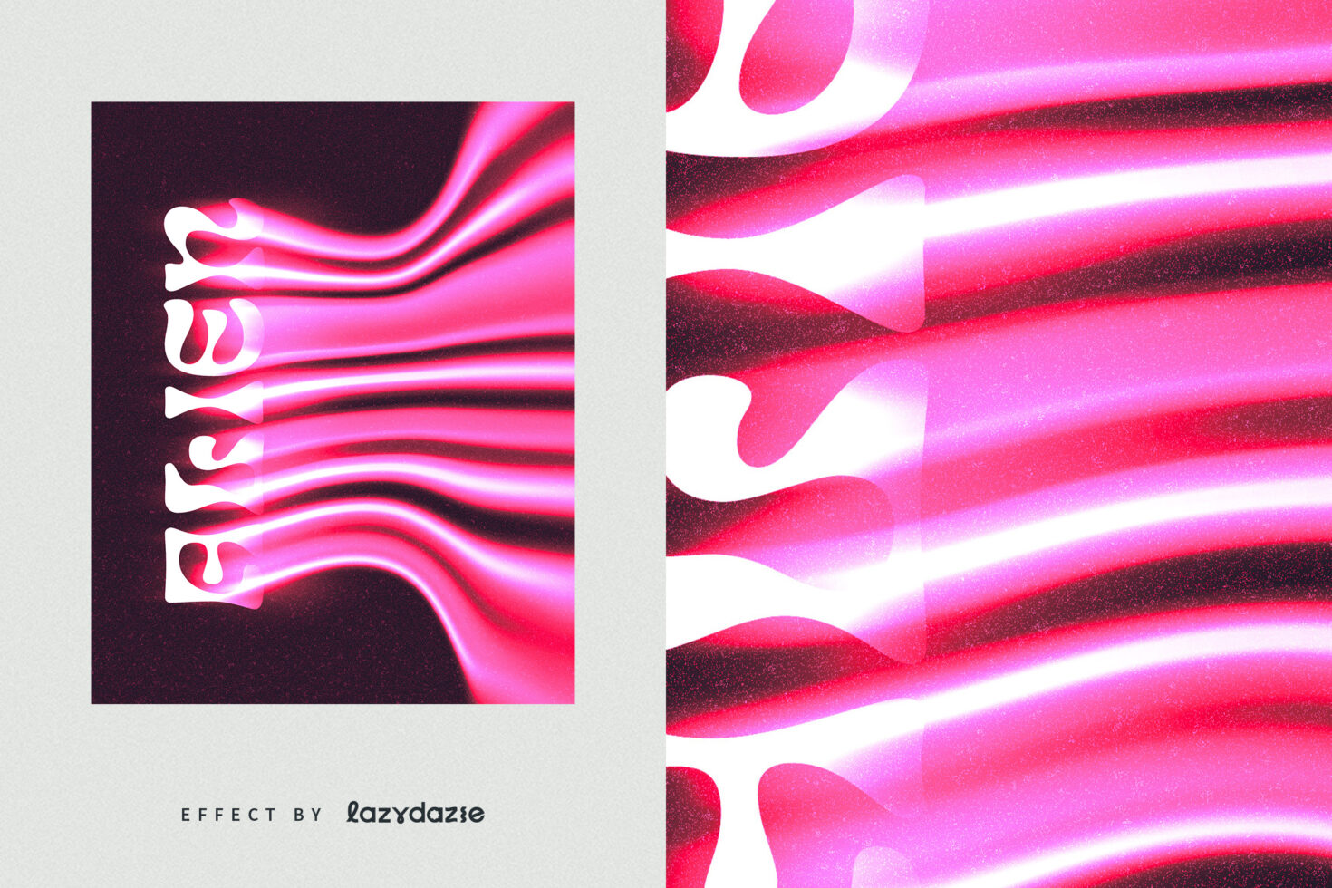 Vibrant distorted text effect in neon pinks with abstract waves ideal for graphic designers, typography projects, and digital assets on design marketplaces