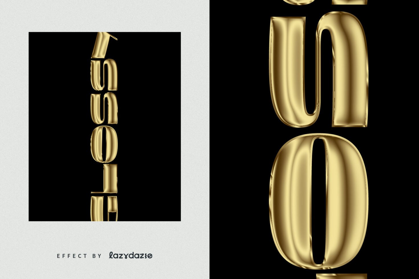 Gold glossy 3D text effect on black background for typography mockups fonts. High-quality metallic style for graphic designers and template creators.