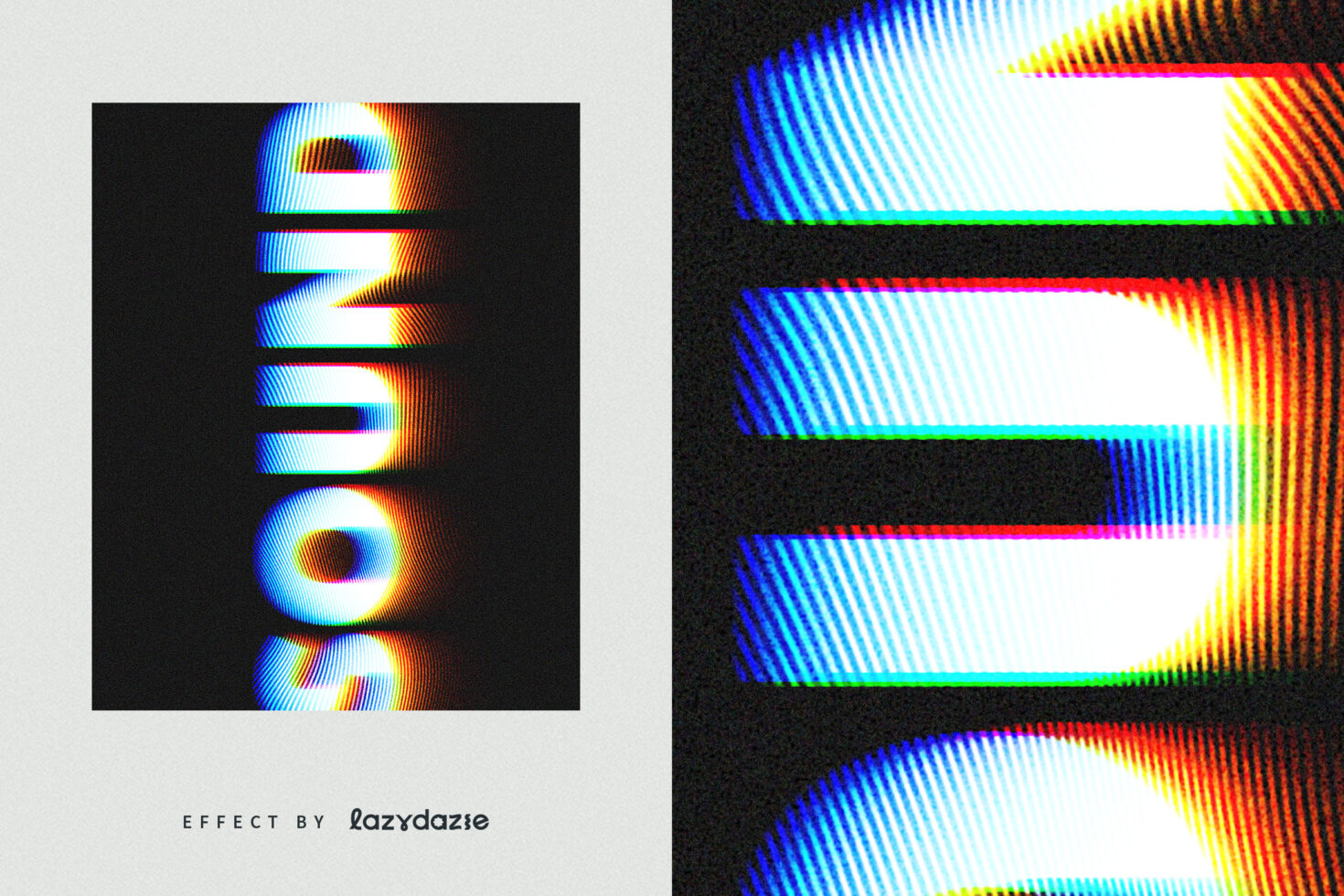 Neon text effect reading SOUND with a chromatic aberration style vibrant colors design asset for graphic projects ideal for designers in templates.