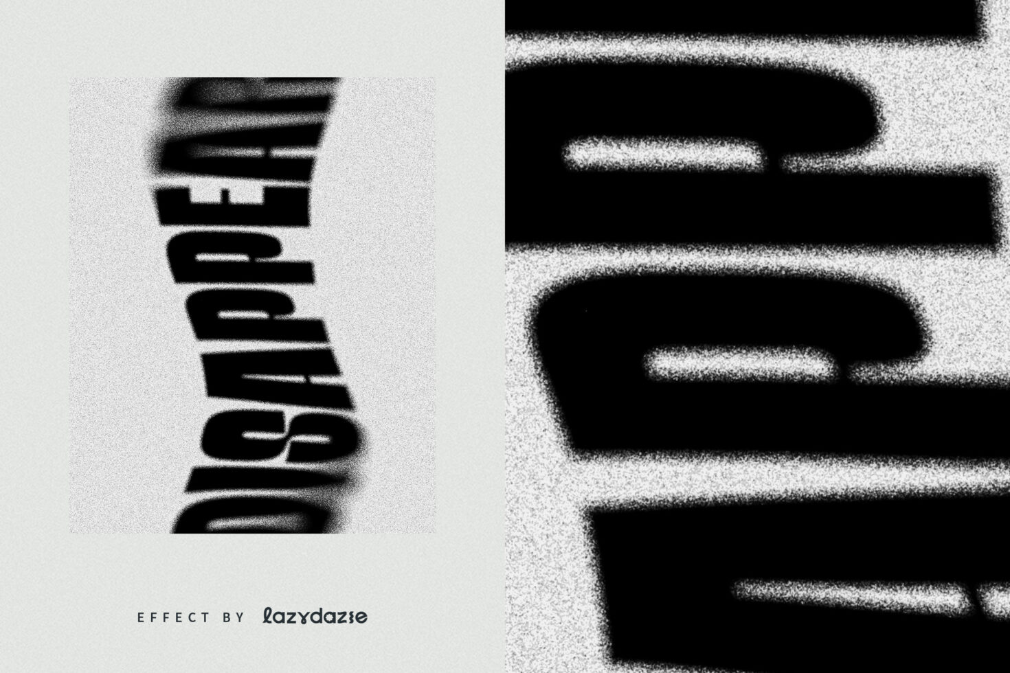 Distorted text effect showcasing the word disappear with gritty grain texture suitable for creative design projects available for mockup design use.