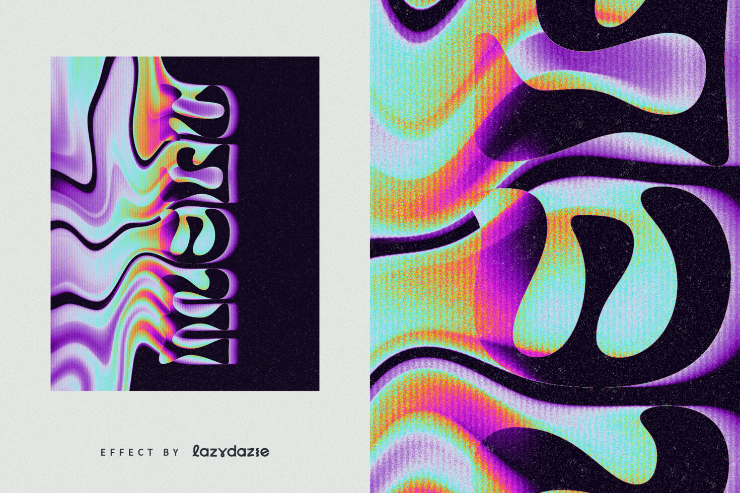 Retro psychedelic text effect showcasing vibrant distorted typography perfect for graphic designers and digital artists seeking unique design elements.