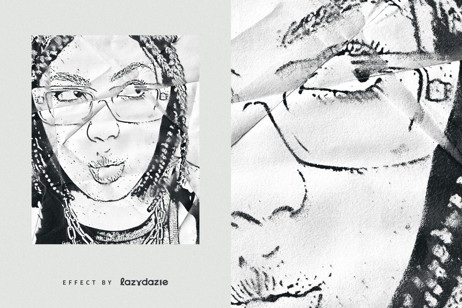 Abstract monochrome portrait with crumpled paper texture for graphics or mockups digital asset designers stylish background creative artistic effect