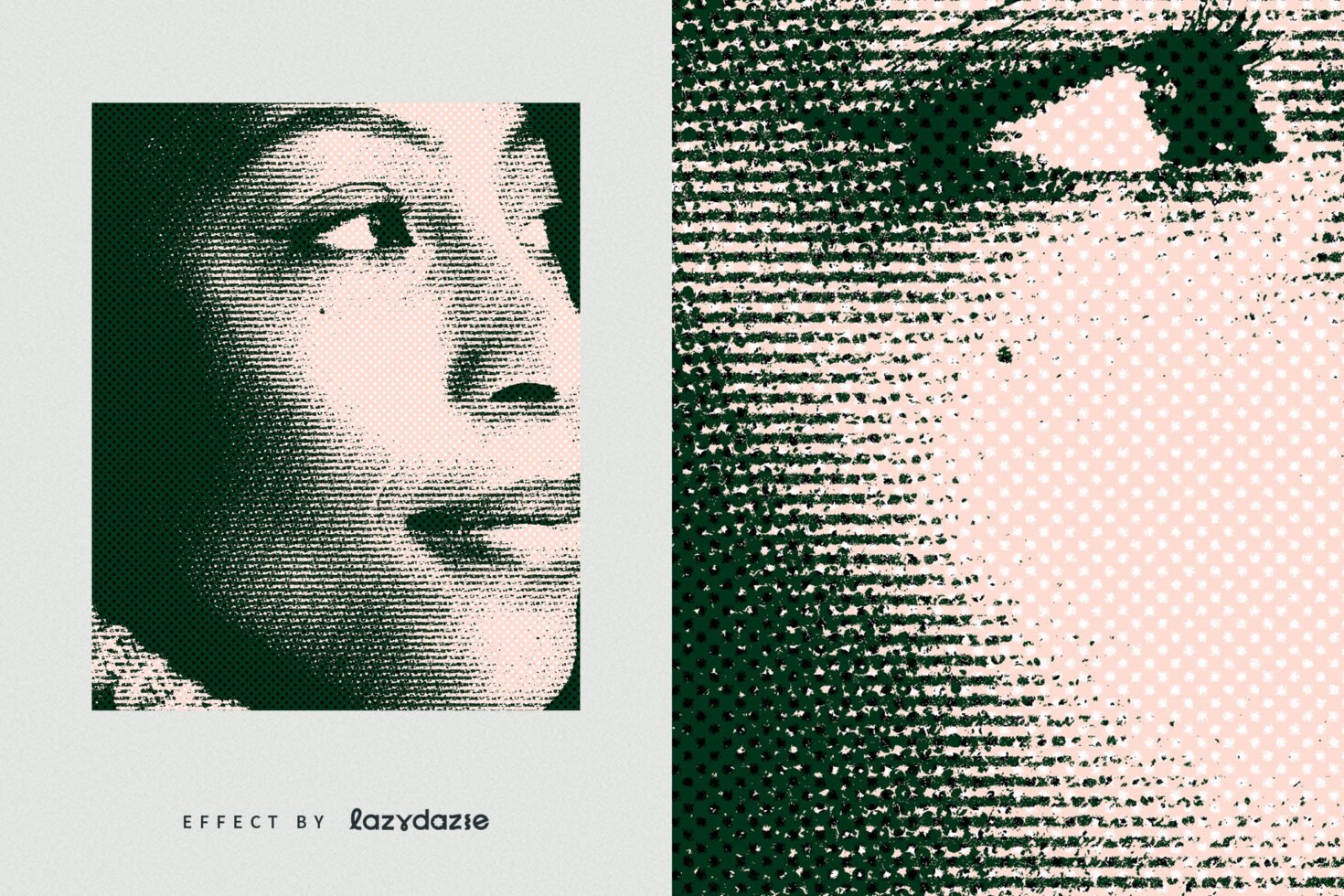 Halftone portrait effect mockup featuring detailed textured design suitable for graphic designers seeking unique vintage aesthetic in digital asset projects.