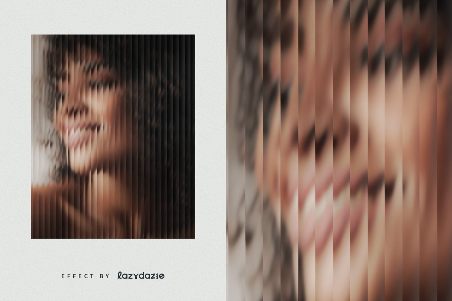 Blurred portrait with vertical lines effect, showcasing modern graphic design for mockup use, ideal for creative designers seeking unique visual elements.