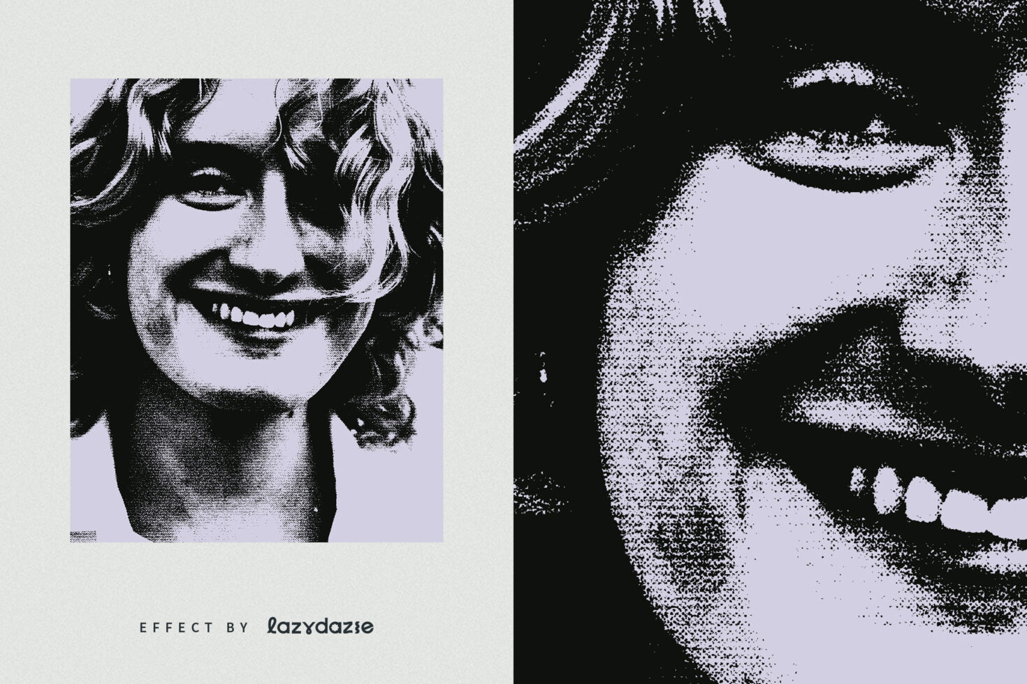 Image features a pixelated portrait of a smiling person in monochrome style. Perfect for graphic templates or mockups for designers. Retro effect.