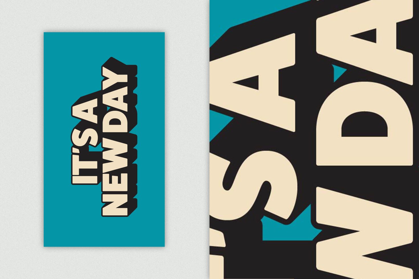 Bold typography poster with the phrase Its a New Day in 3D block letters against a teal background. Ideal for graphic designers fonts templates SEO.