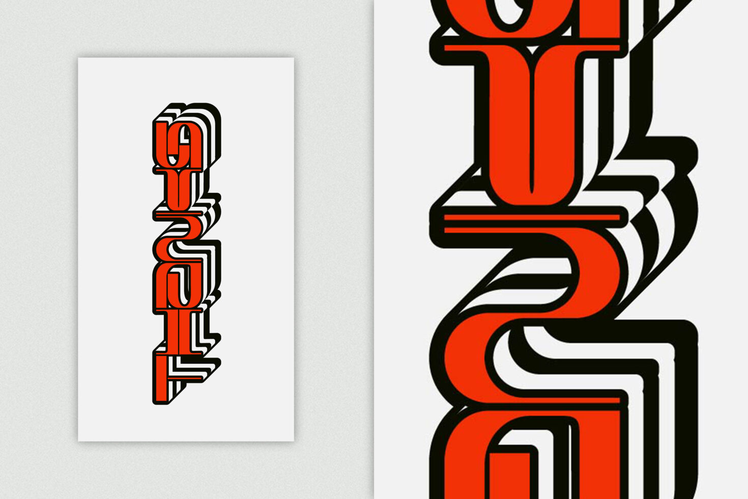 Colorful 3D text design with bold black and red outlines on white background suitable for graphics templates typography and design projects.
