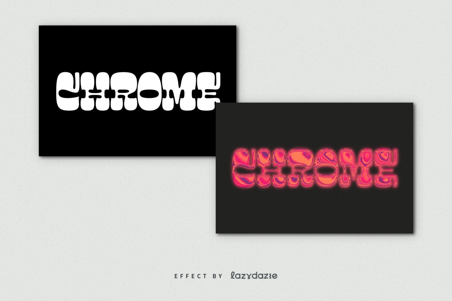 Digital chrome text effect in black and white, vibrant pink glow, ideal for designers. Perfect for graphics, templates, mockups, font design assets.