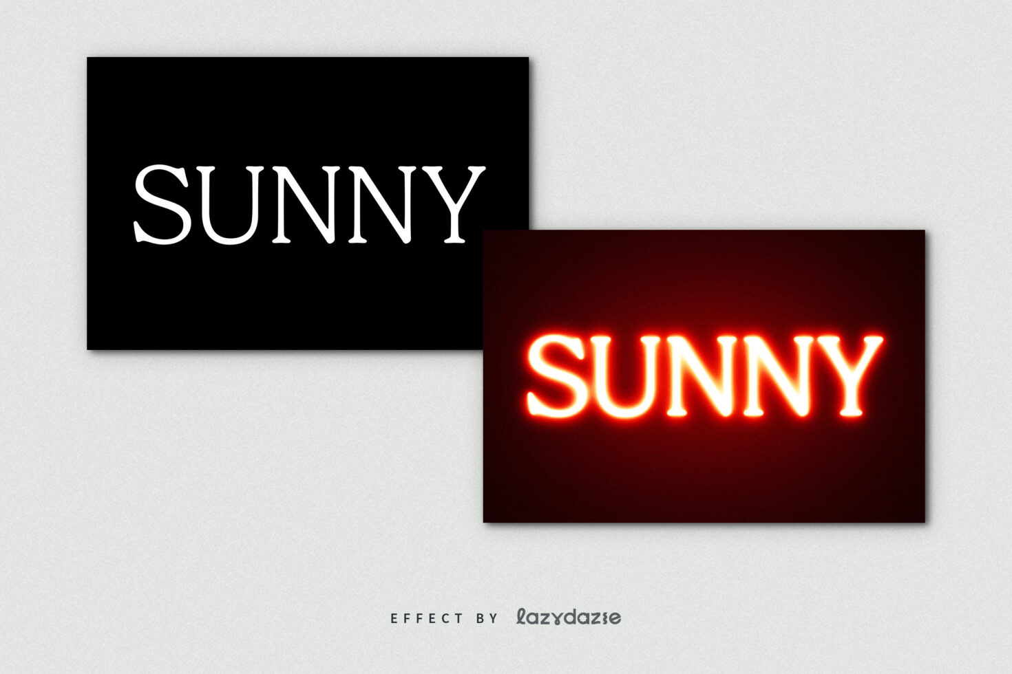 Text effect design featuring the word SUNNY on black with white font and glowing red effect. Ideal for graphic designers seeking creative text templates.
