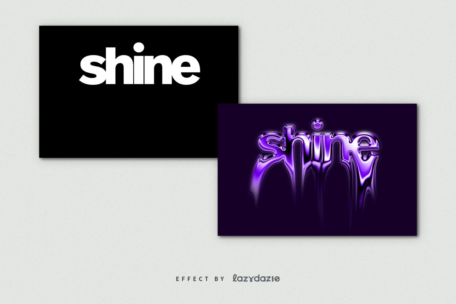 Typography design with the word shine in white on black and a purple glowing variant. Perfect for mockups, fonts, and graphic design projects.