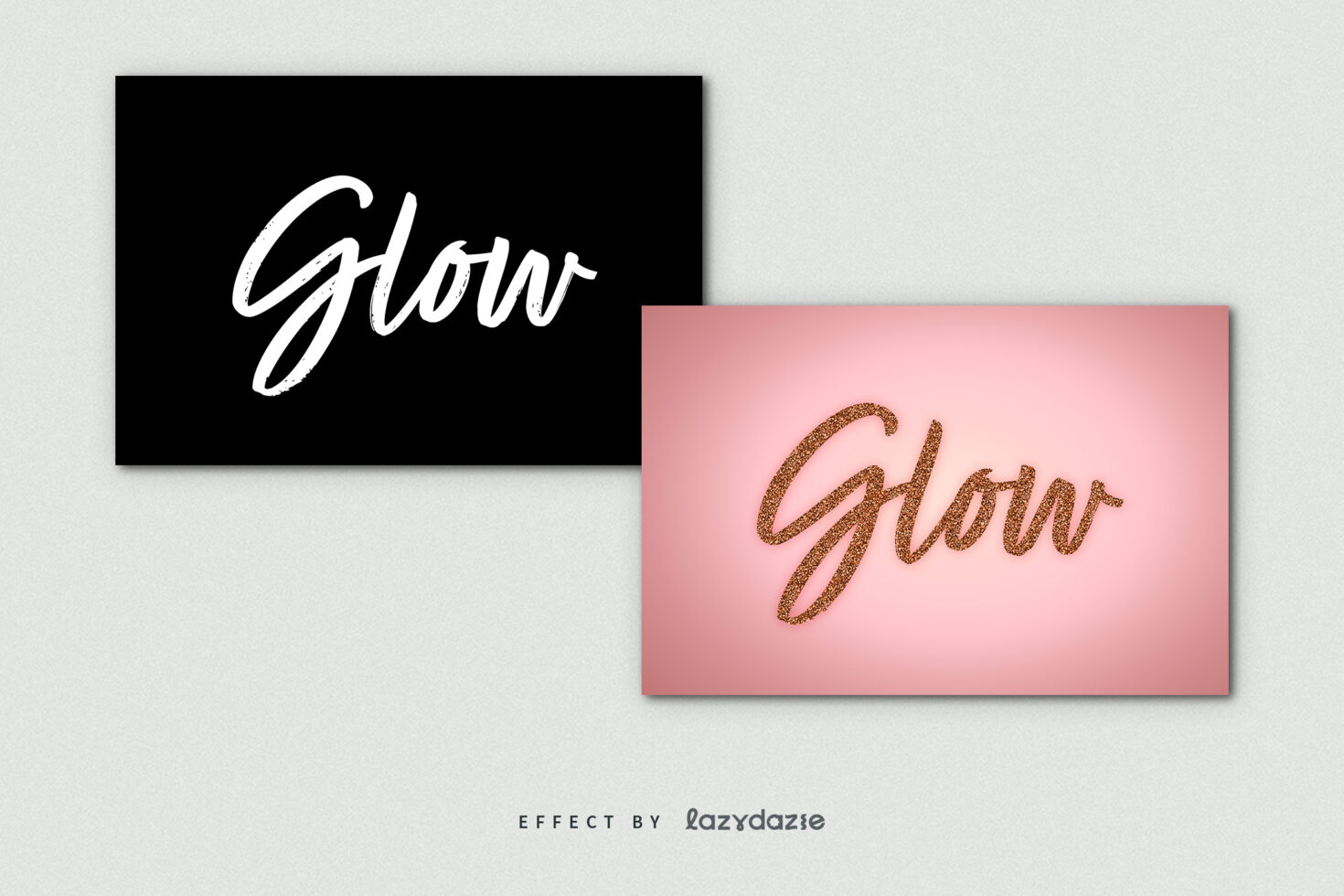 Typography design showcasing the word Glow in elegant script on black and pink backgrounds. Perfect for designers in need of font graphics templates.