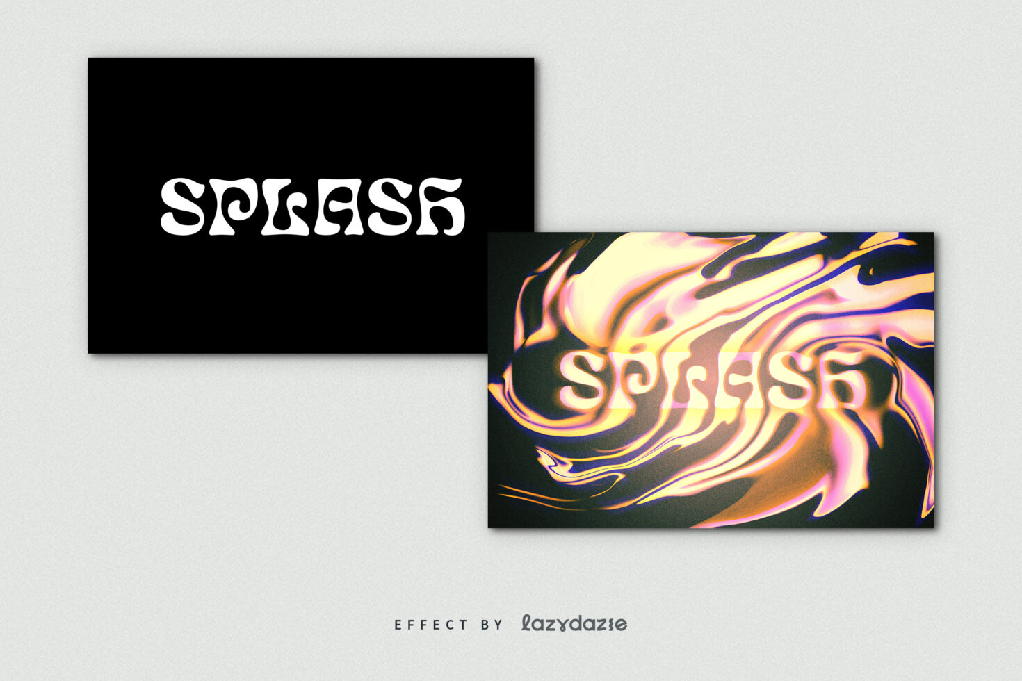 Bold display font reading SPLASH on black and abstract colorful backgrounds, ideal for use in vibrant design projects, graphics, typography, creative templates.