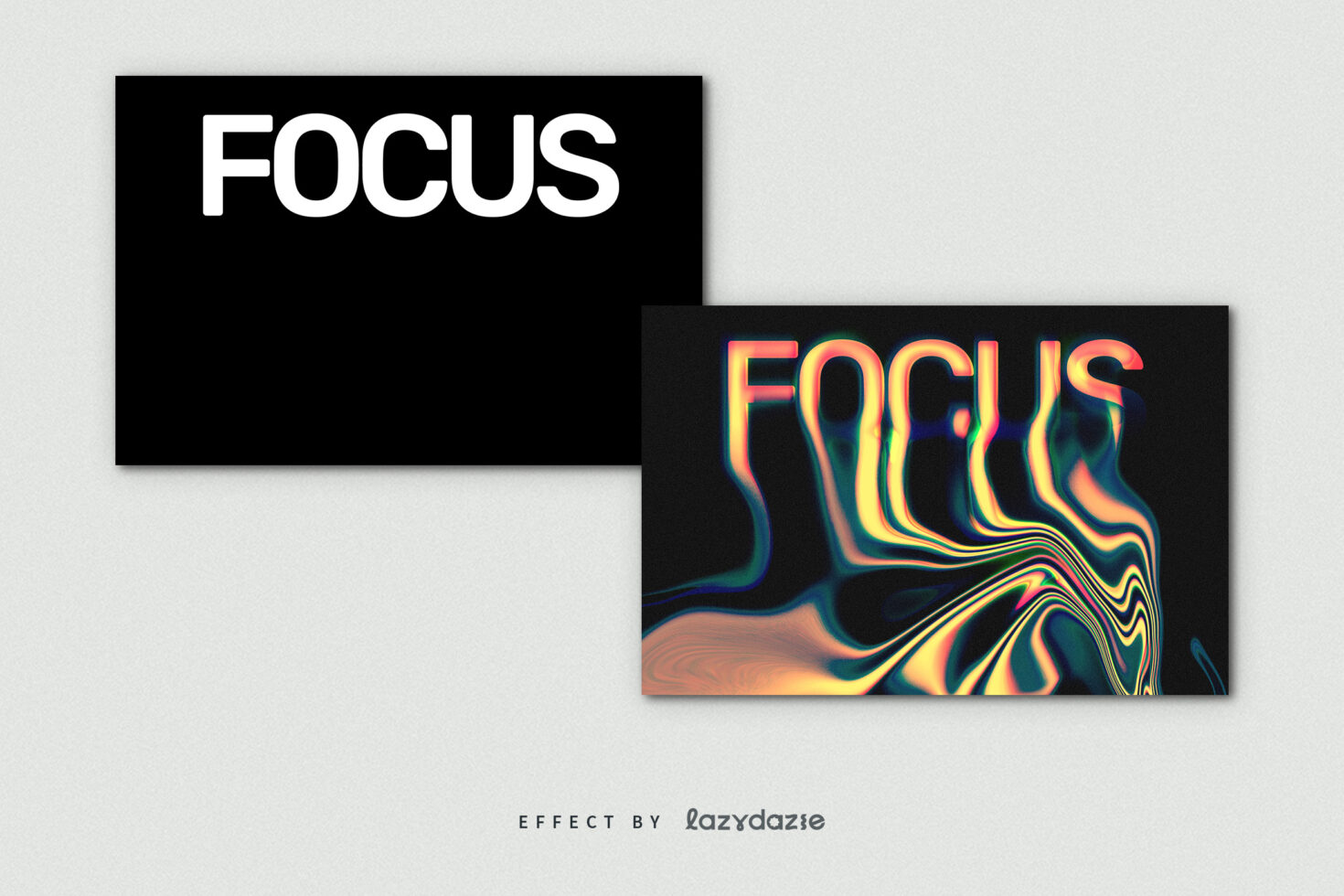 Typography effect showcasing FOCUS text with a vibrant, distorted style. Perfect for graphic designers seeking unique, eye-catching text effects.