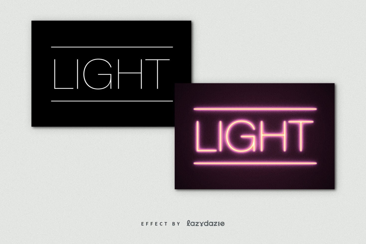 Before after neon glow effect showing outline text turning glowing pink