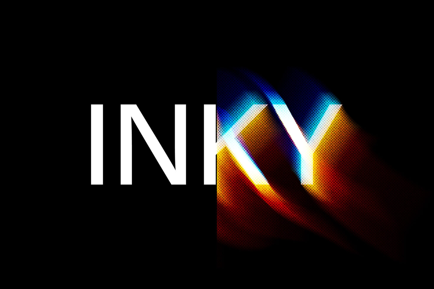 Inky graphic design with bold text half obscured by vibrant gradient colors; perfect for templates mockups or modern digital design projects.