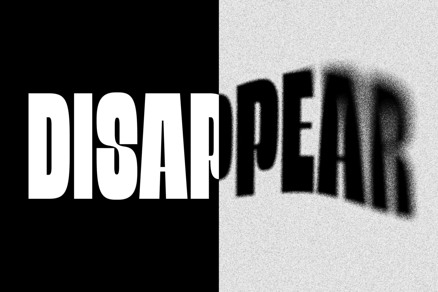 Black and white digital graphic with the word DISAPPEAR in bold text, half clear and half blurred, illustrating unique font design for templates.