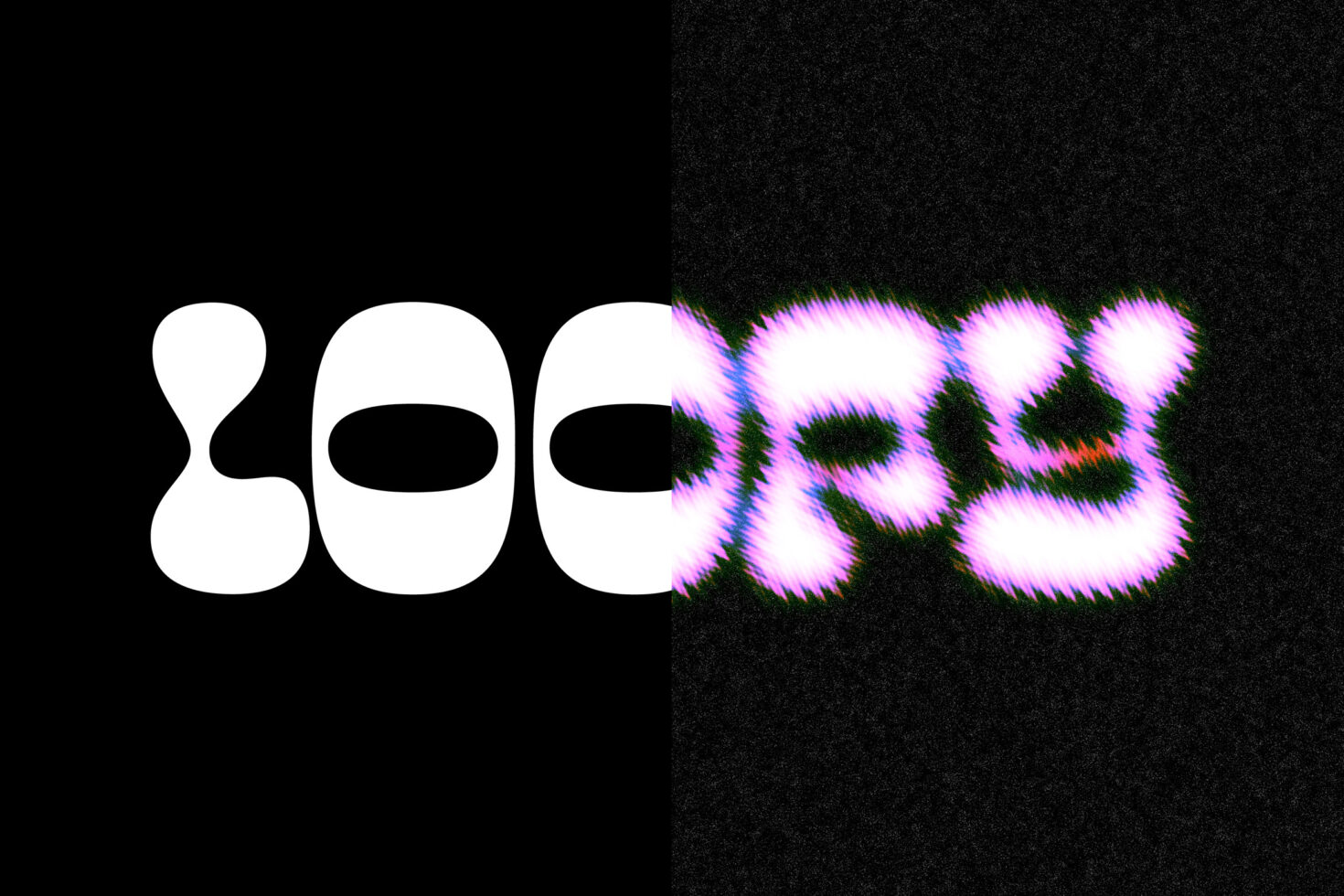 Bold black and white abstract typography with a glitch effect texture on dark background ideal for unique font designs creative graphics and digital artwork