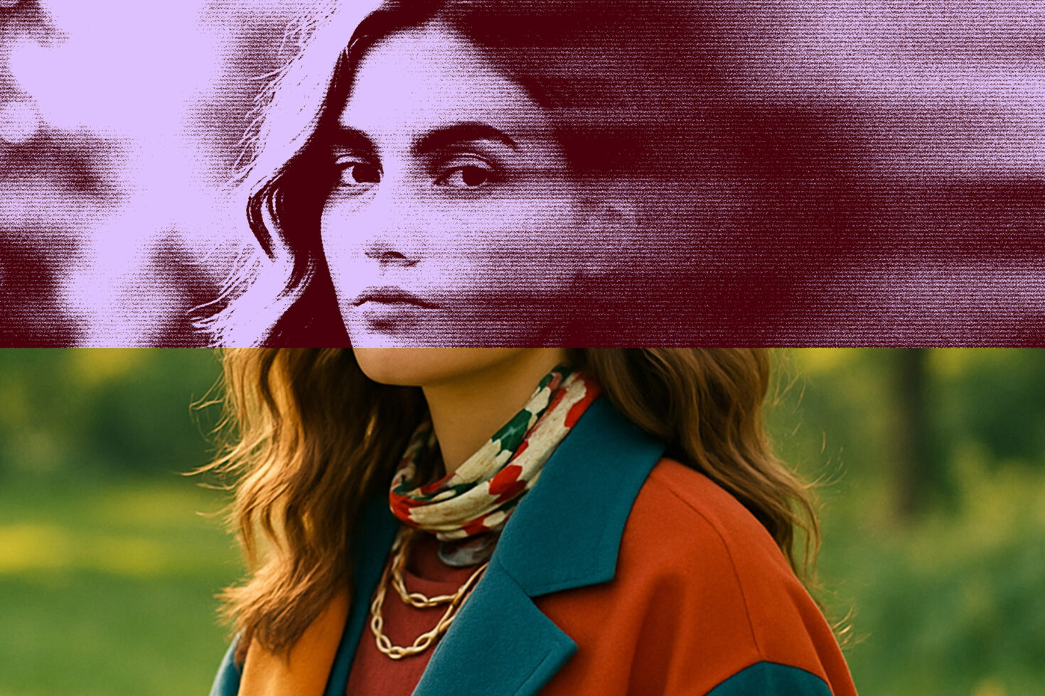 Stylish abstract fashion illustration with glitch effect for mockups and graphic design. Perfect for designers seeking unique visual assets.