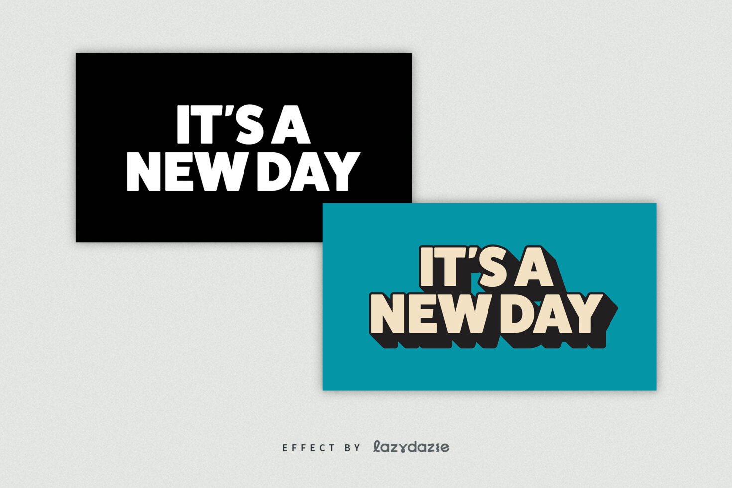Bold typography graphic for designers featuring It's a New Day text in contrasting styles on black and teal backgrounds. Ideal for fonts and templates.