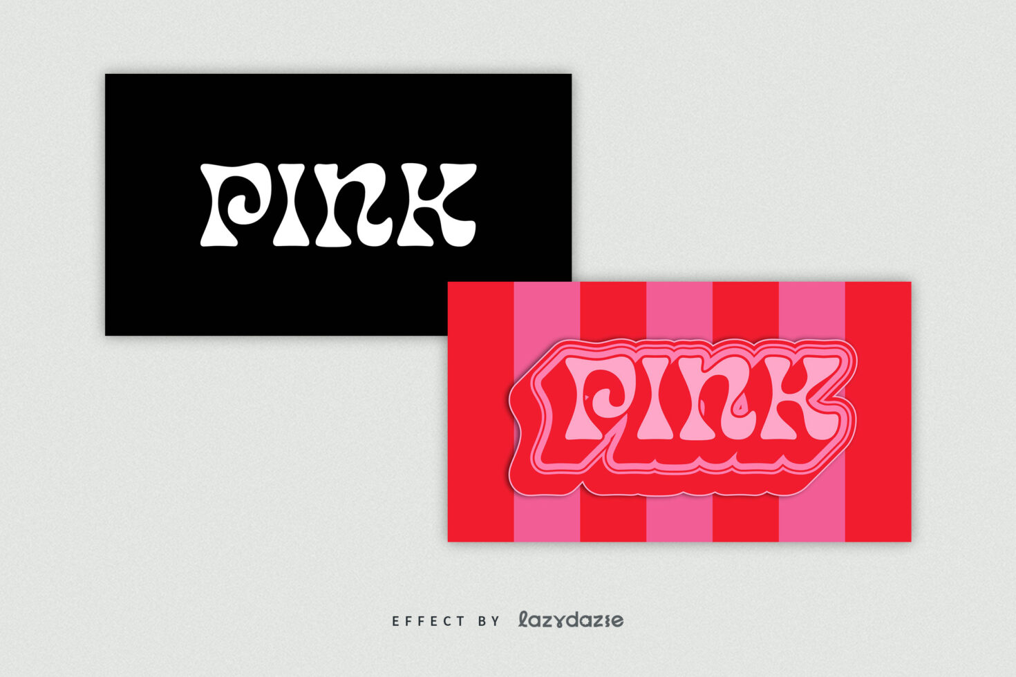 Bold retro typography with the word pink in wavy, psychedelic font styles. Ideal for designers seeking unique text effects for graphic projects.