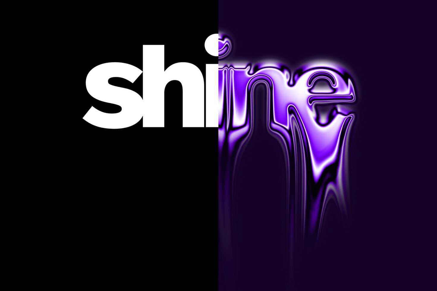 Bold typography design with a split effect, featuring the word shine in white and a distorted purple glow, ideal for graphic designers and typography projects.