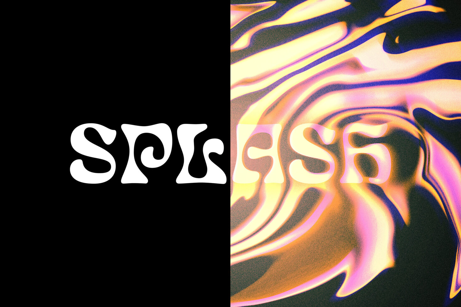 Abstract psychedelic font design featuring bold, wavy lettering on black and colorful liquid background, ideal for designers seeking unique typography assets.