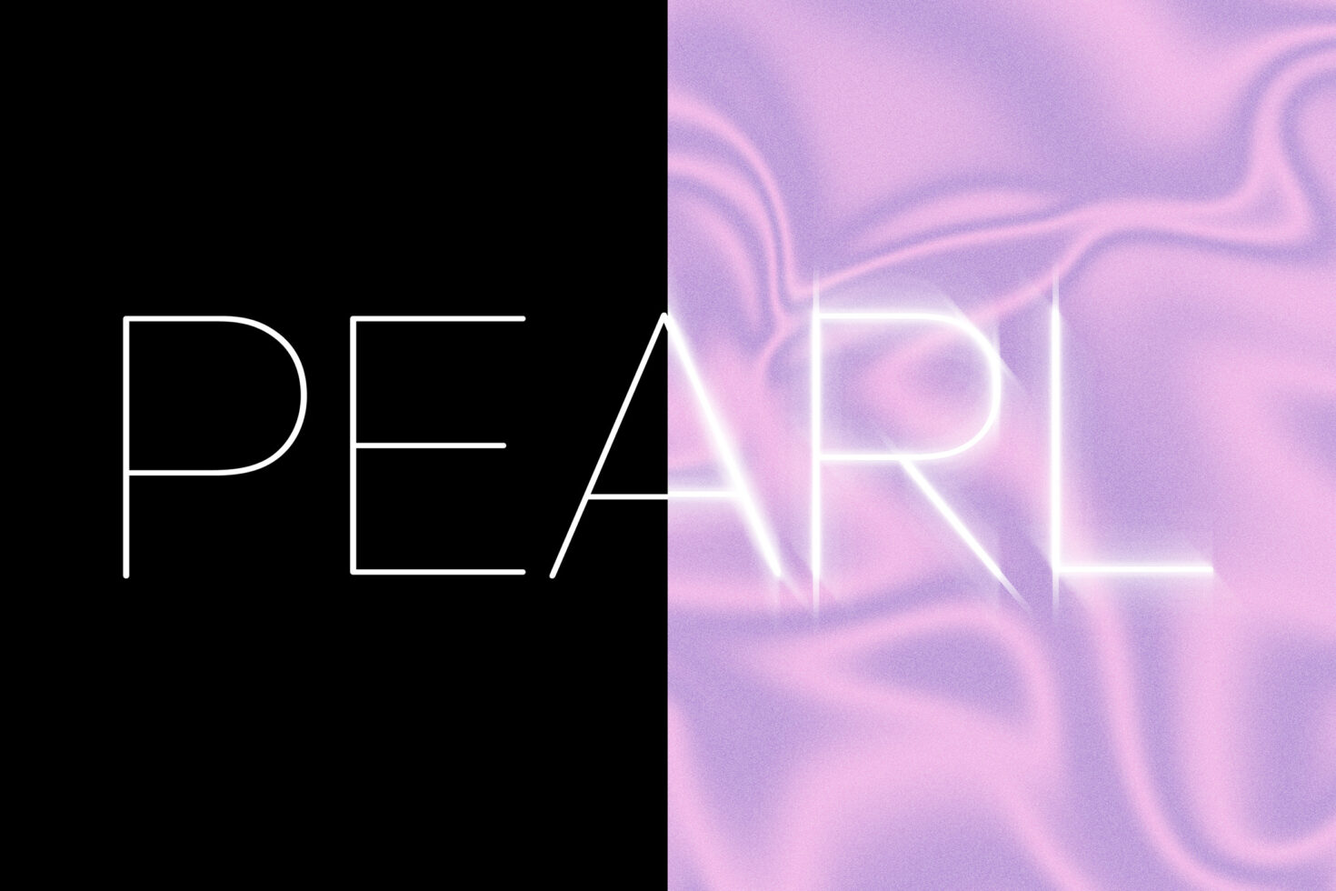 Minimalistic font design reading PEARL, with a sleek black and pastel pink silk-like background. Ideal for typography projects and graphic design.