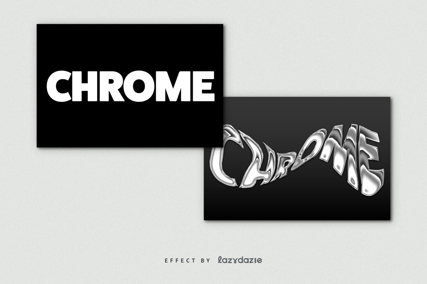 Chrome text effect preview with two styles on dark backgrounds, perfect for designers seeking bold typography graphics and creative text effects.