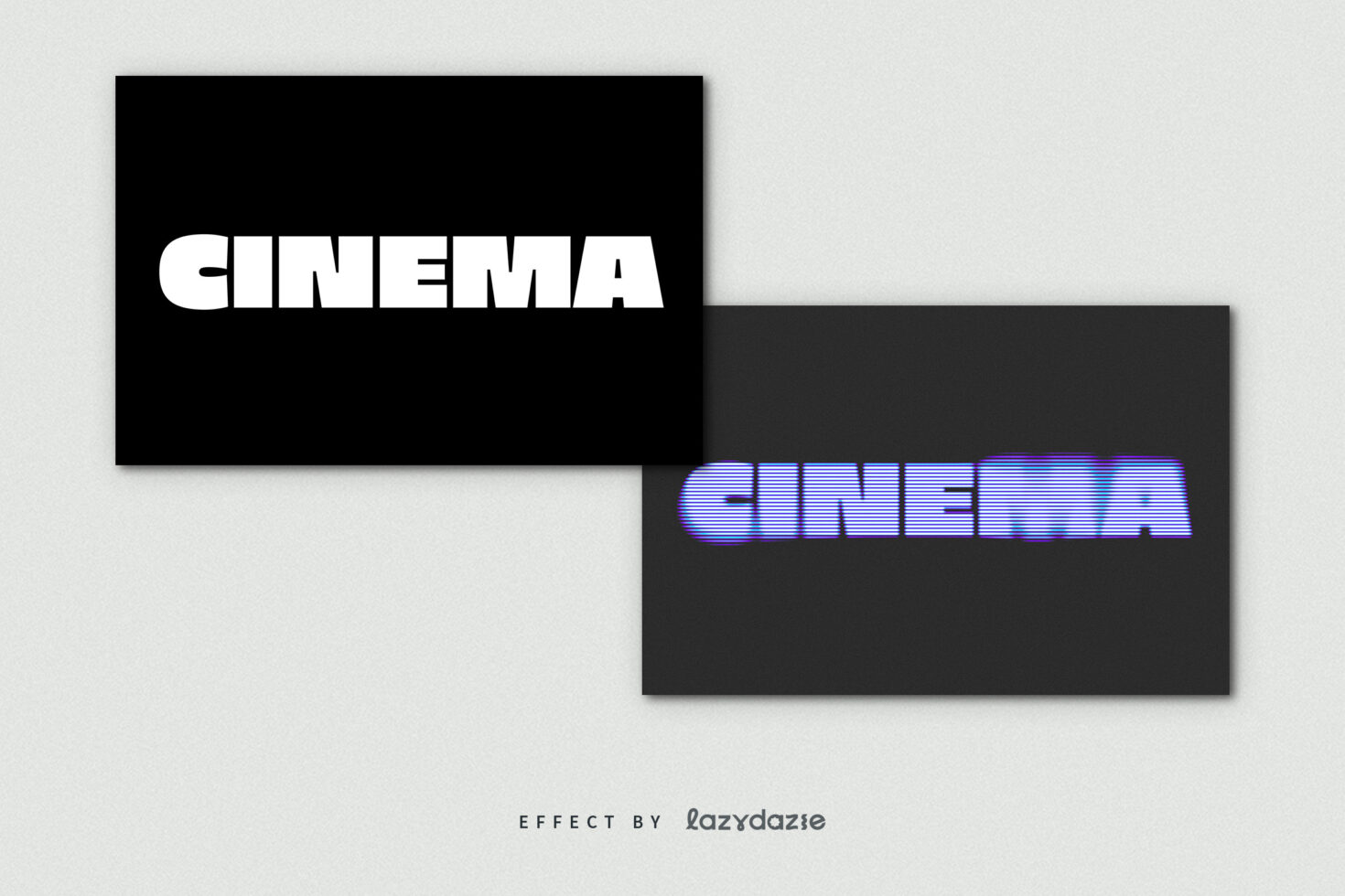 Bold blocky text effect displaying the word CINEMA on black and glitch effect with blue lines on dark background suitable for graphics and typography designers.