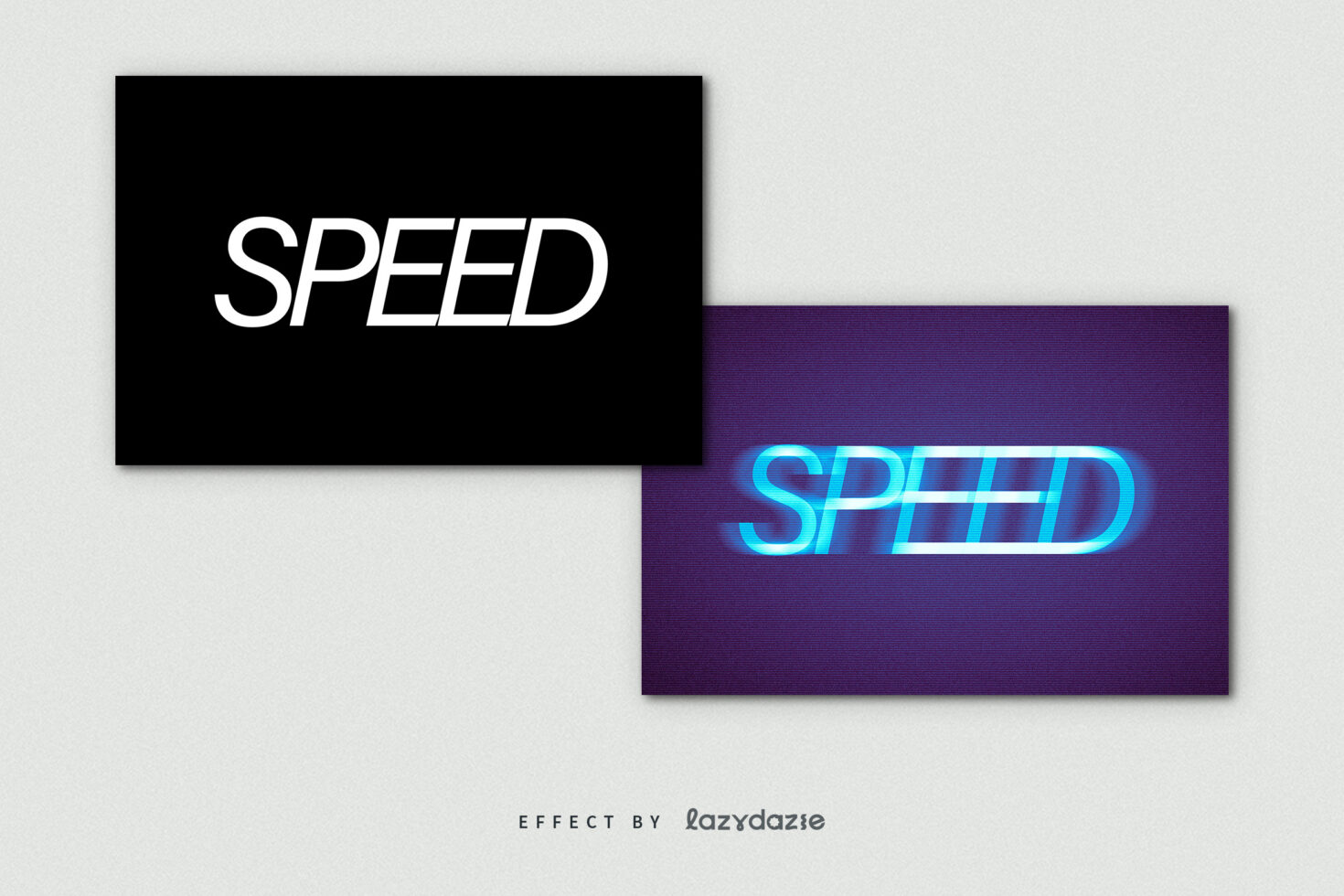 Speed text effect mockup featuring black and purple backgrounds for designers. Perfect for creating dynamic typography graphics and templates.