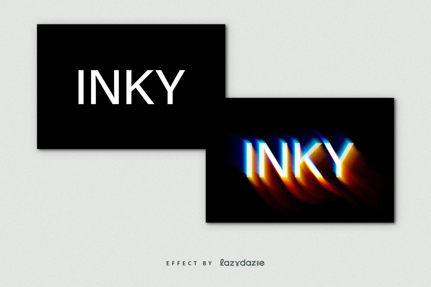Typography template with the word INKY in bold white on black background showing static and motion blur effects ideal for graphic design and font mockups.