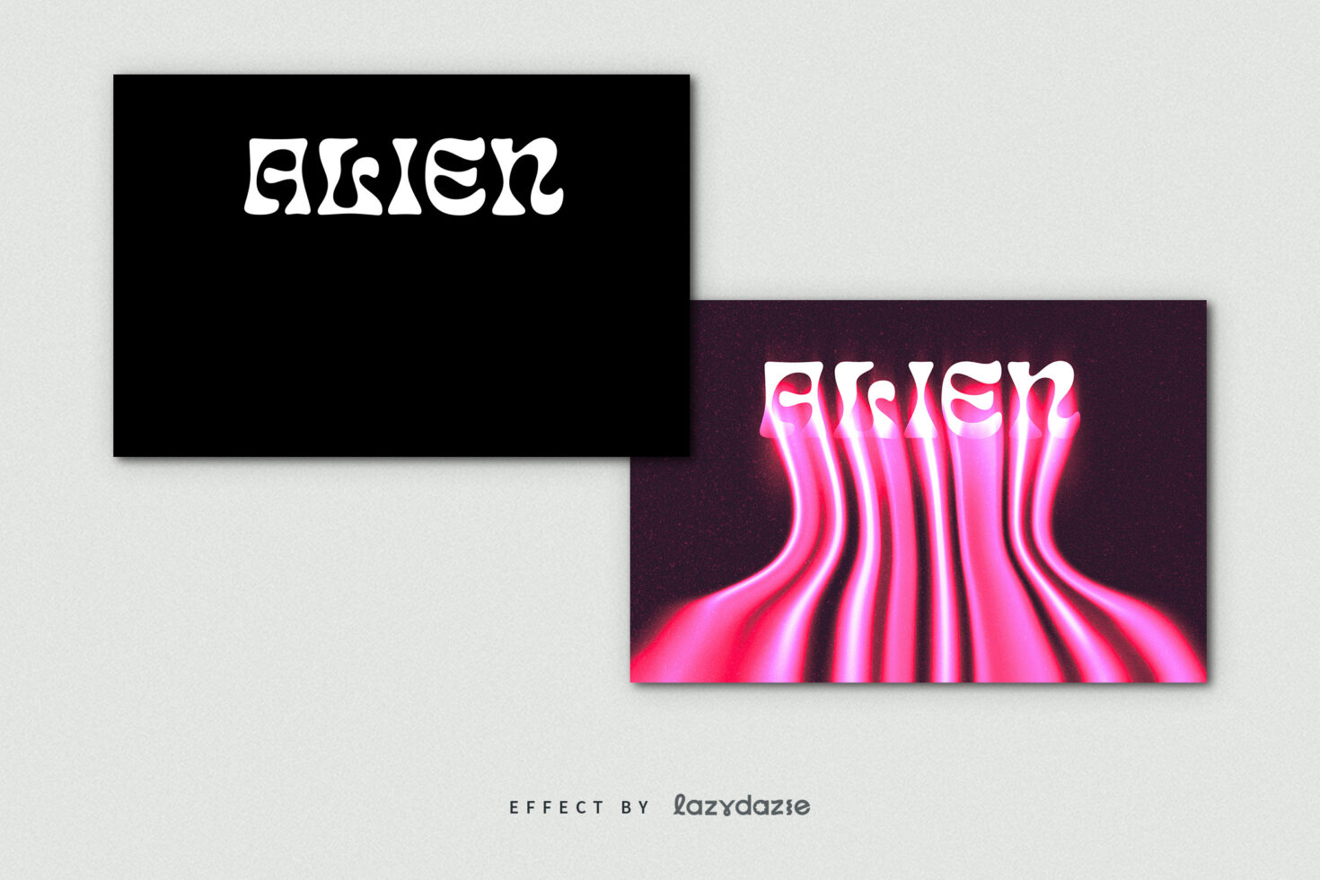Retro wavy font mockup with neon effects for designers showcasing ALIEN text on black and pink backgrounds perfect for typography projects and graphics
