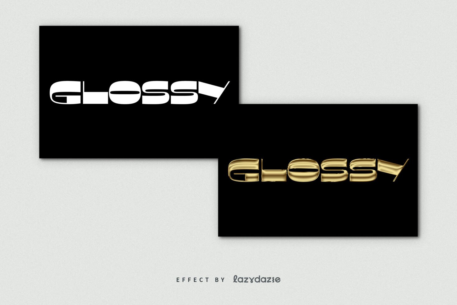 Glossy text effect with bold abstract typography in white and gold on black background perfect for graphics design assets and templates for designers.