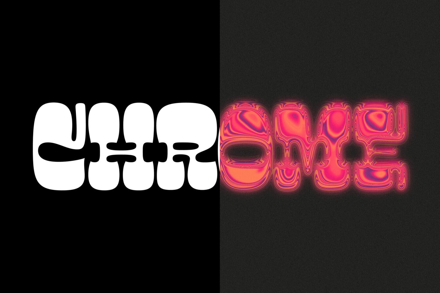Bold psychedelic font design in contrasting black and vibrant hues. Perfect for modern typography projects, graphic design, and digital art templates.