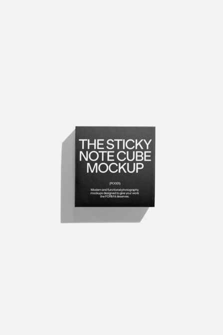 Dark sticky note cube mockup with shadow on light background