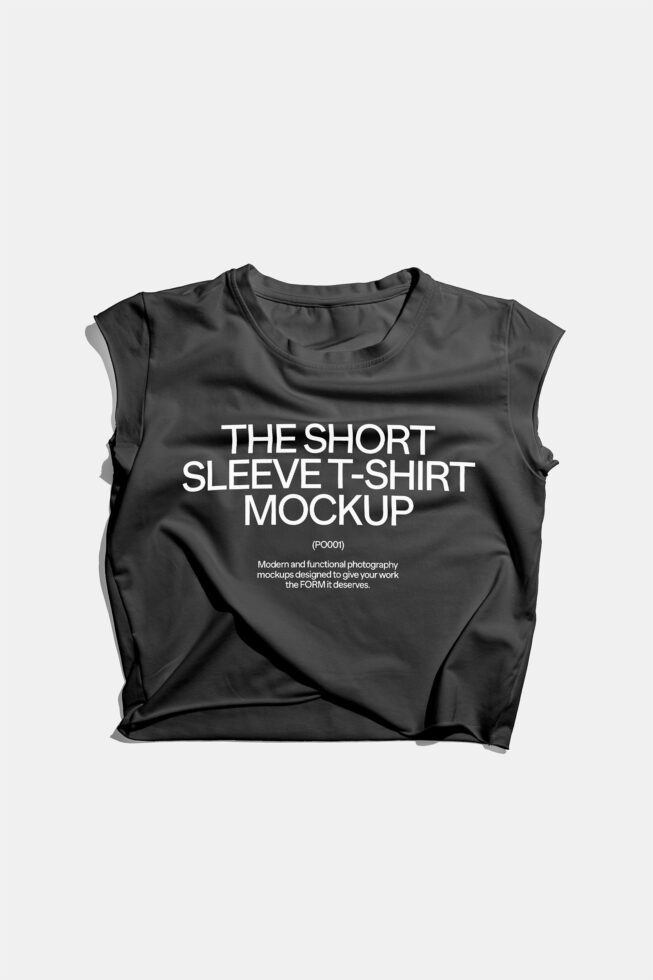 Black short sleeve T-shirt mockup on white background showcasing modern design suitable for digital assets designers fashion apparel templates SEO.