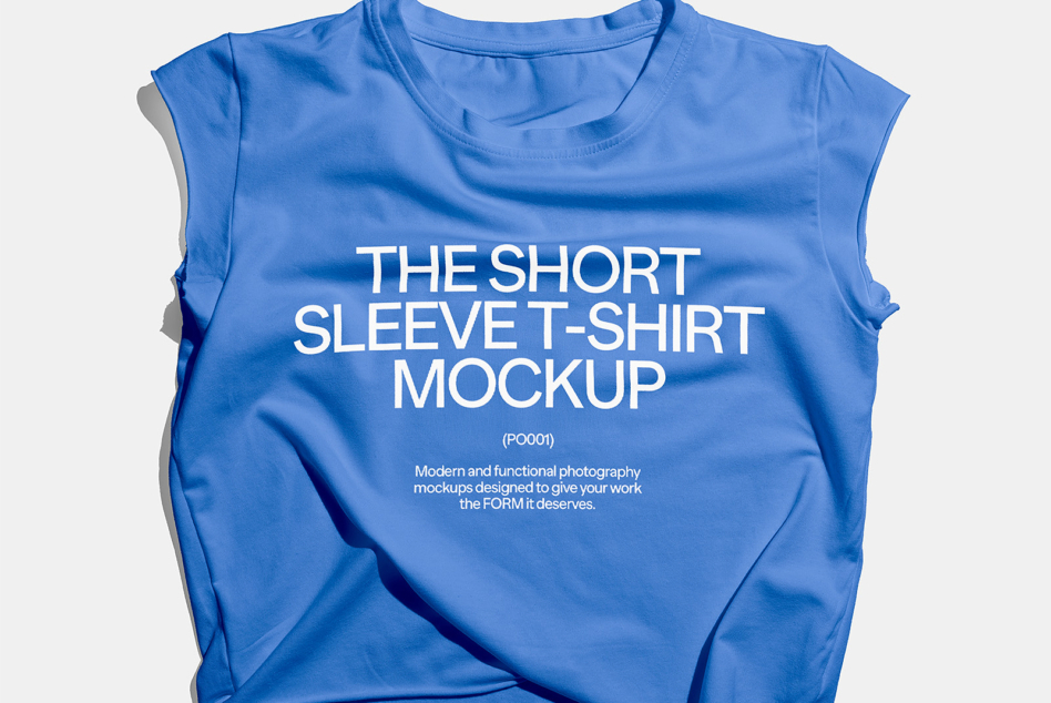 Bright blue sleeveless shirt mockup with side shadow